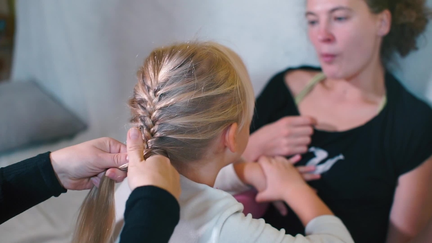 Two Lesbians Do Hairstyle Daughter Stock Footage Video 100