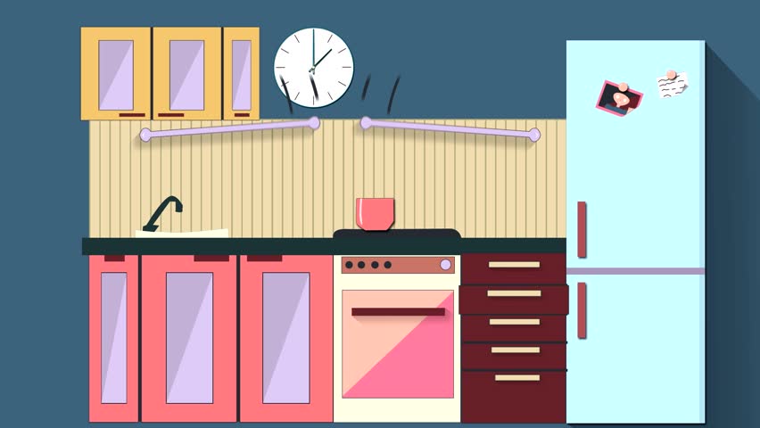 Cartoon Modern Colorful Home Kitchen Animation With Space For Your Text Or Logo,vector Typical 