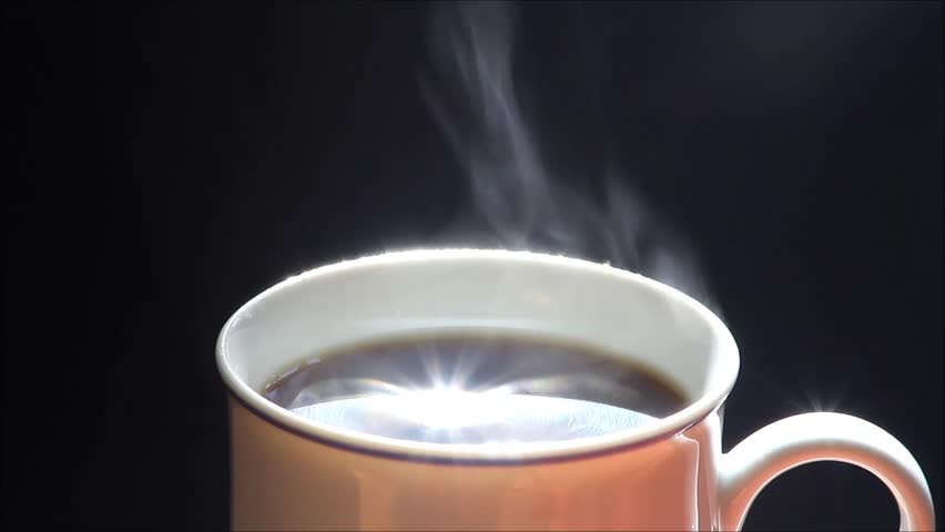 Steaming Hot Coffee Into A Cup, Black Background, Copy Space Stock ...