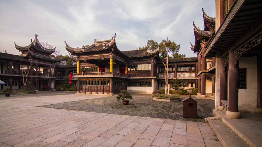 Time Lapse Of Clouds In An Old Style Chinese Architecture In Mudu 