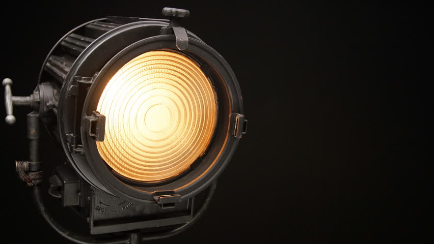 Vintage Theater Stage Spotlight With Fresnel Lens Slowly Turn On And ...