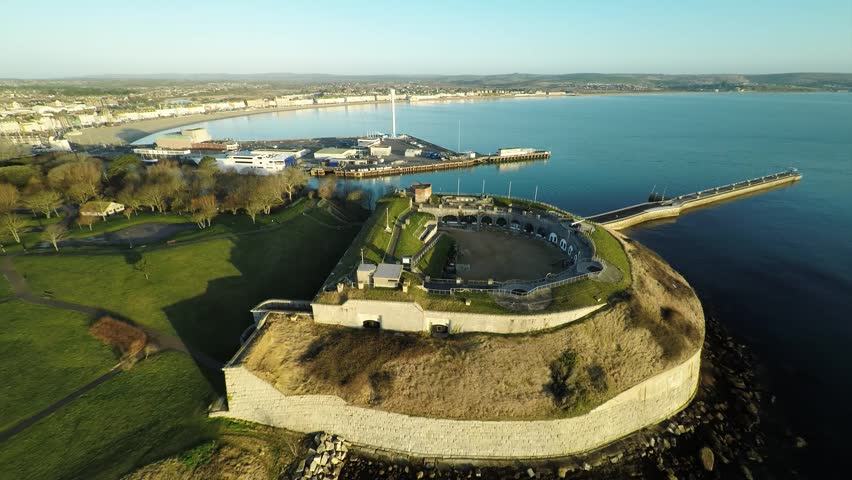 Nothe Fort In Weymouth Dorset From The Air. Aerial Video Looking ...