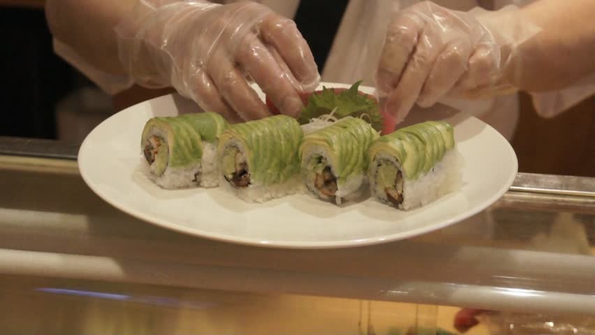 Chef Making Decorative Sushi Plate Stockvideos Filmmaterial