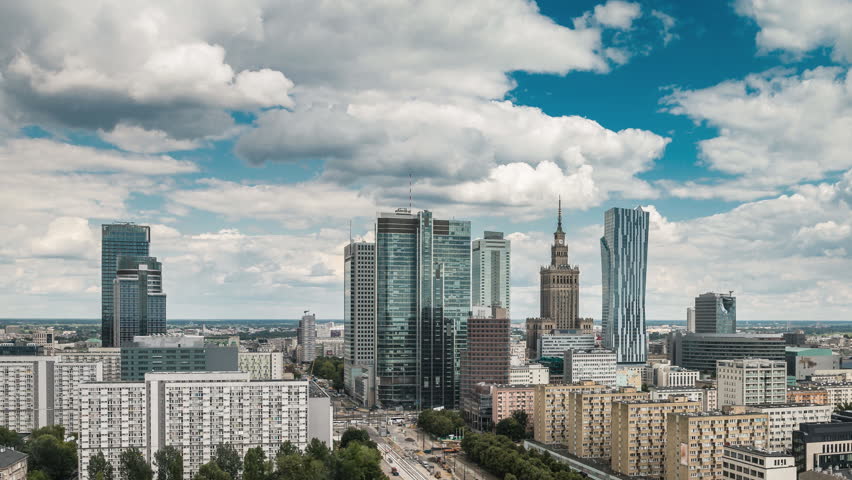 Warsaw Skyline City Timelapse With Cloud Dynamic In Full HD 1080p ...