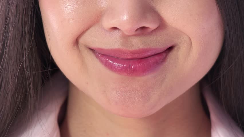 Extreme Close Up Of Lips 18yearold Girl With Smile Without Lipstick