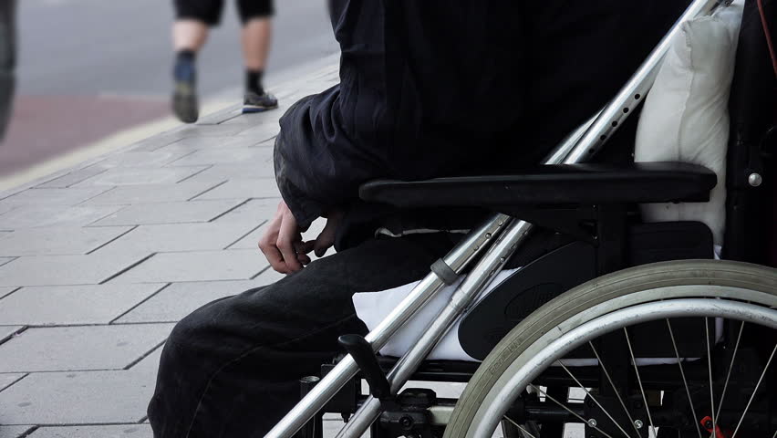 Beggar On Wheelchair: Jobless, Homeless. Arkivvideomateriale (100 %  royalty-fritt) 13658783 | Shutterstock