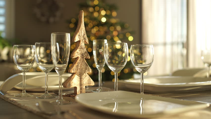 Dinner Table Background 4k footage, dolly move closeup festive decorated dining table at Dinner Table Background 4k footage, dolly move closeup festive decorated dining table at