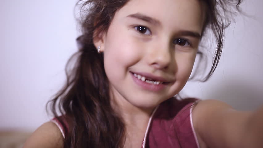 Teen Girl Toothless Smile Selfie Makes Stock Footage Video 