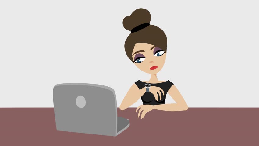 Hd00 07business Lady Animated Woman Looks At The Clock Cartoon