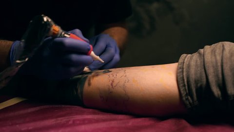 Tattooist Draws The Tattoo On Stock Footage Video 100 Royalty