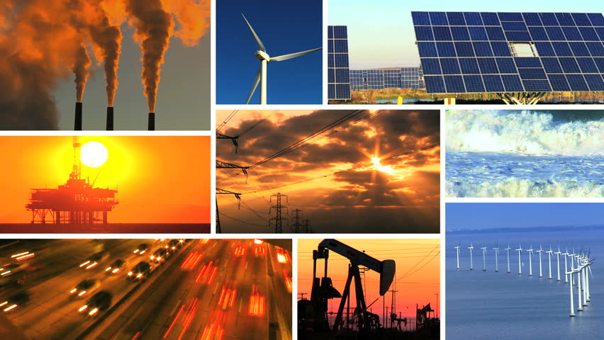 Montage Of Contrasting Effect Of Clean Power Production & Fossil Fuel ...