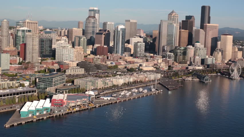 Seattle Shoreline Aerial View On A Cloudy Day. Seattle, WA ...