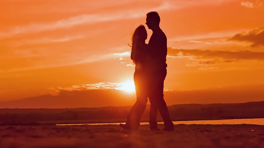 Couple Dancing A Slow Dance In Sunset Sun Silhouettes, Valentine's Day ...