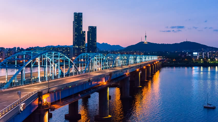 Cityscape with towers and traffic in South Korea image - Free stock Illustration 