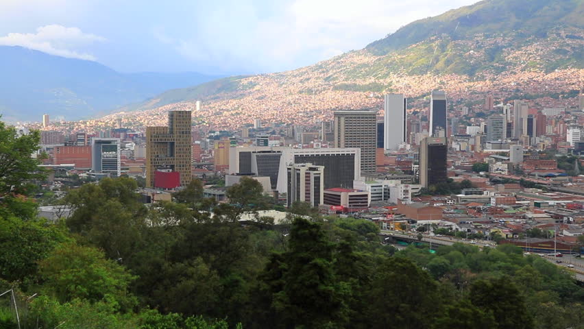 Cityscape And Mountains With Sky And Clouds In Medellin, Colombia Image 