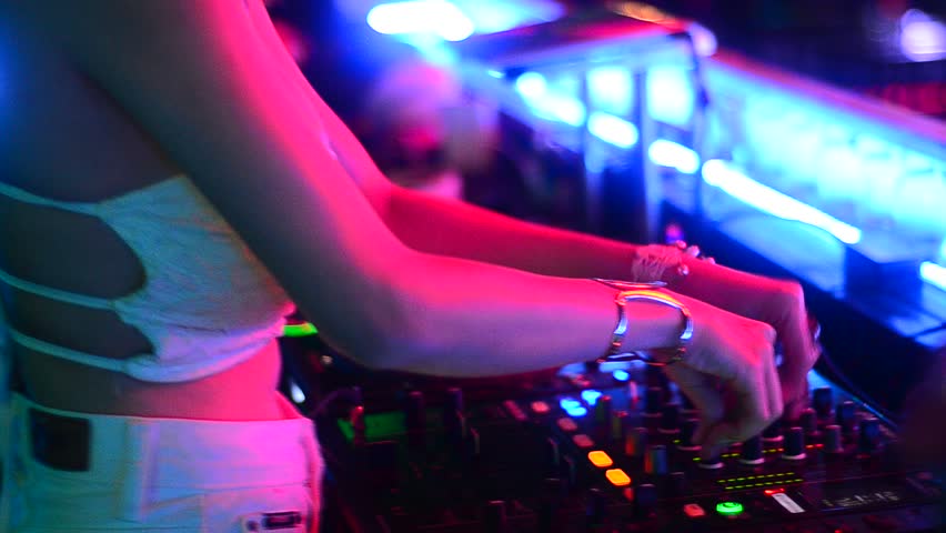 Close Up Shot Of Sexy Female Dj Dancing And Playing Records Stock Footage Video