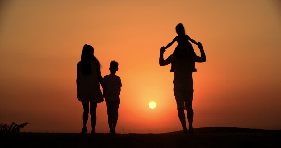 4k Silhouette Family Father Mother Two Children, Playing In The ...