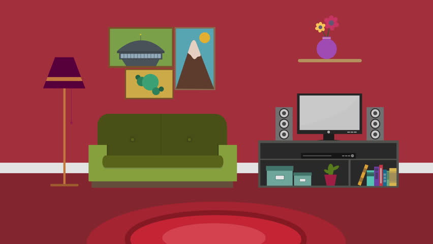 Cartoon Modern Colorful Living Room Stock Footage Video (100% Royalty