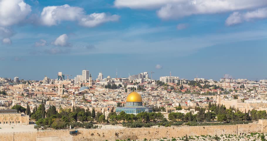 Panoramic View To Jerusalem Old City And The Temple Mount, Dome Of The ...