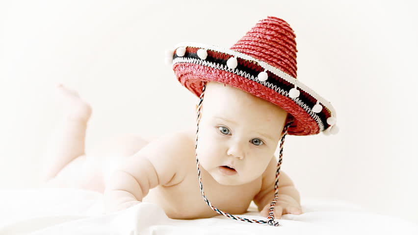 Baby In Sombrero Hat With Maracas On The Light Background Stock Footage ...