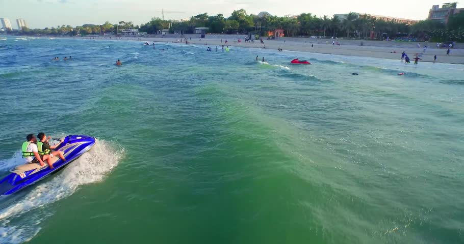 4k00 12aerial View Of Hua Hin Beach Water Sports And The City