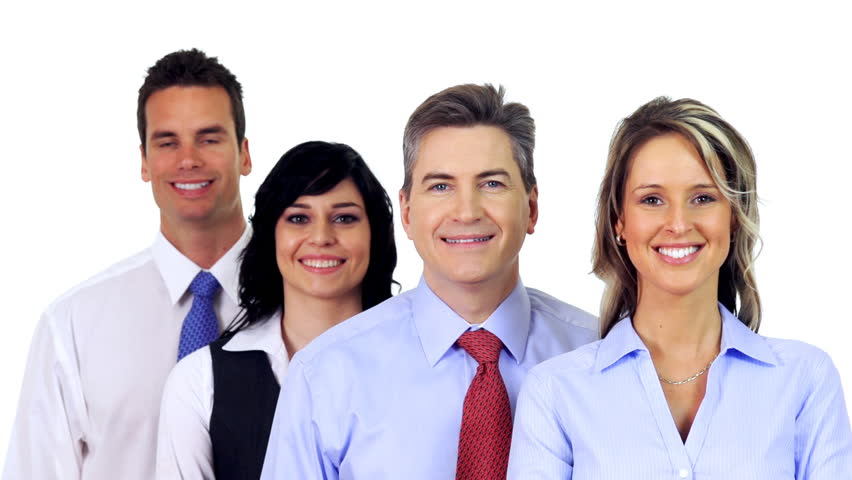 Laughing Business People In Line Against White Background Stock Footage ...