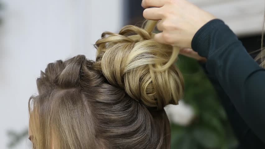 Hairdresser Creating Complicated Evening And Stock Footage Video