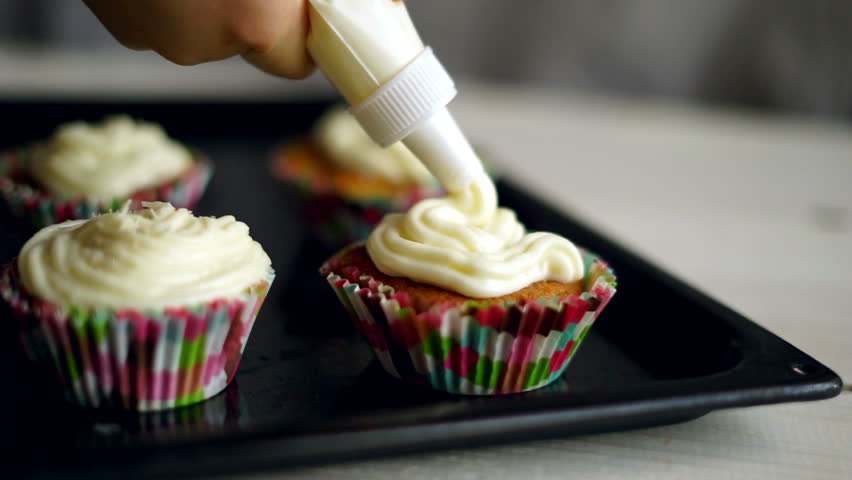 Chef Making Muffins Decorating Cupcakes Stock Footage Video