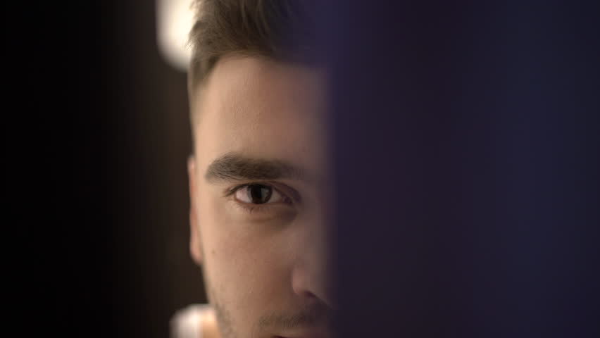 Man Eye Watching Through Door Stock Footage Video 100 Royalty
