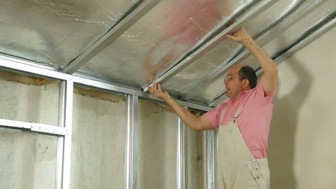 Installation Of Gypsum Plasterboard Ceilings Stockvideos