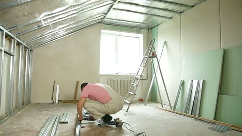 Installation Of Gypsum Plasterboard Ceilings Stock Footage Video