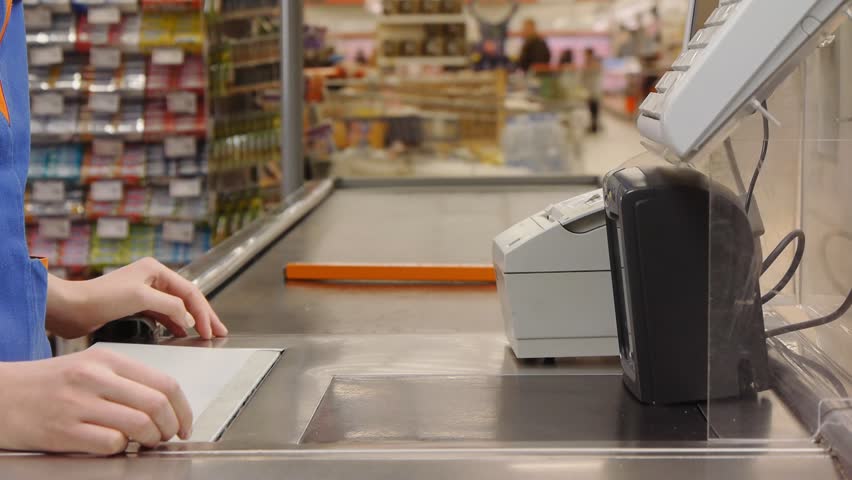 Stock video of cashier counts money in supermarket | 2462963 | Shutterstock