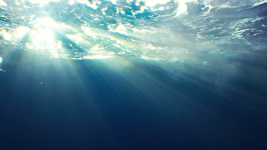 Underwater View Of Sea Looking Up At Surface With Sun Reflection 3d