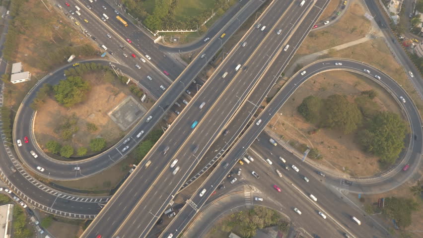 Aerial View Of Contemporary Dual Carriageway Road Interchange System ...