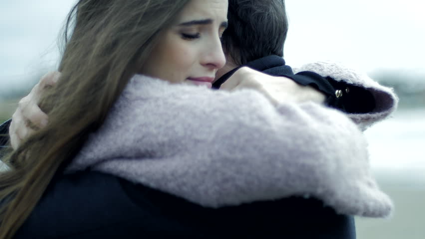 Hd00 16sad Woman In Love Hugging Boyfriend Crying Slow Motion