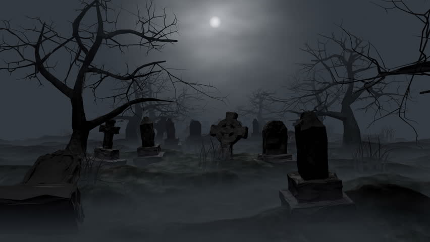 Halloween Graveyard Walk Through. Walking Through A 3D Cartoon