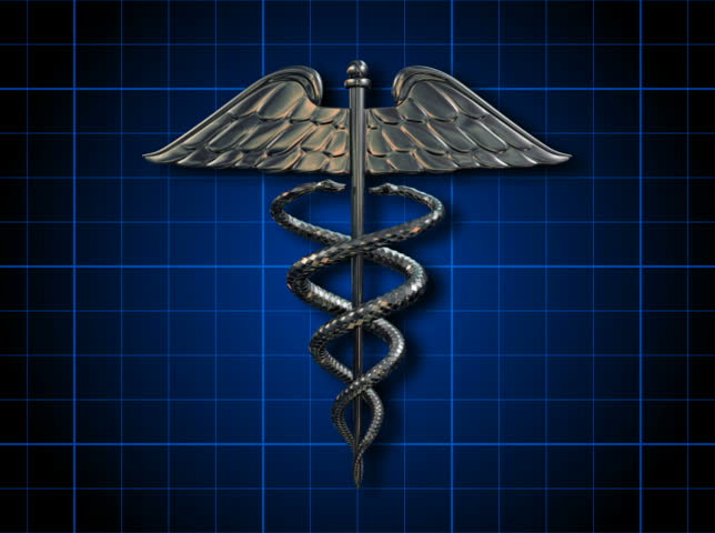 Loopable Caduceus Animation Over Light Blue Background, Reflection On ...