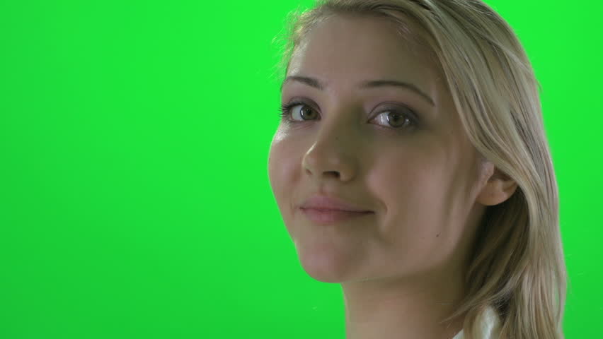 Women Closing Eyes. Blond Women. Isolated Against Green Screen. Side ...