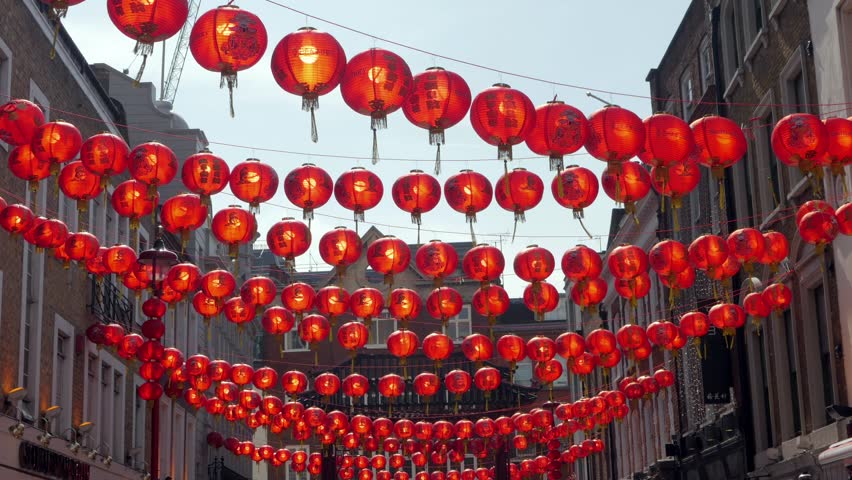 Red Lanterns Overhead In Chinatown Stock Footage Video 100