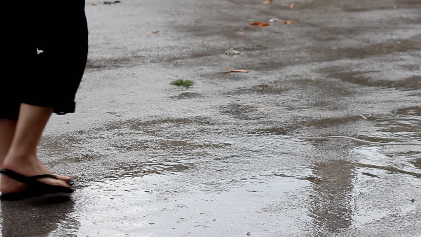 Woman Walking On Summer Rain Stock Footage Video 100