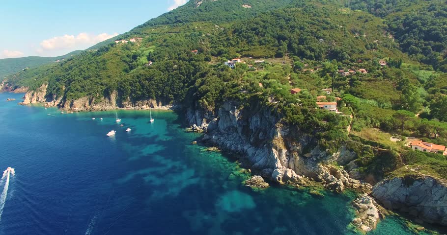 Italian green coast and turquoise water of the magic island of Elba