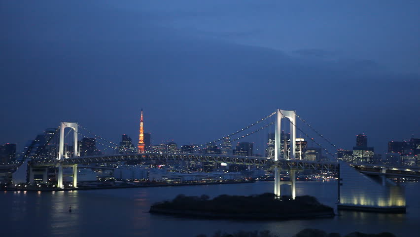 Rainbow Bridge Tokyo Bay Aerial Stock Footage Video 100