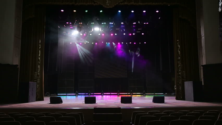 Multicolored Spotlights At A Concert. Empty Stage Before A Concert