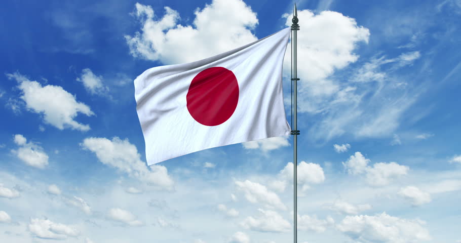 Japanese Flag Waving Over A Blue Cloudy Sky Stock Footage Video 4396160 ...