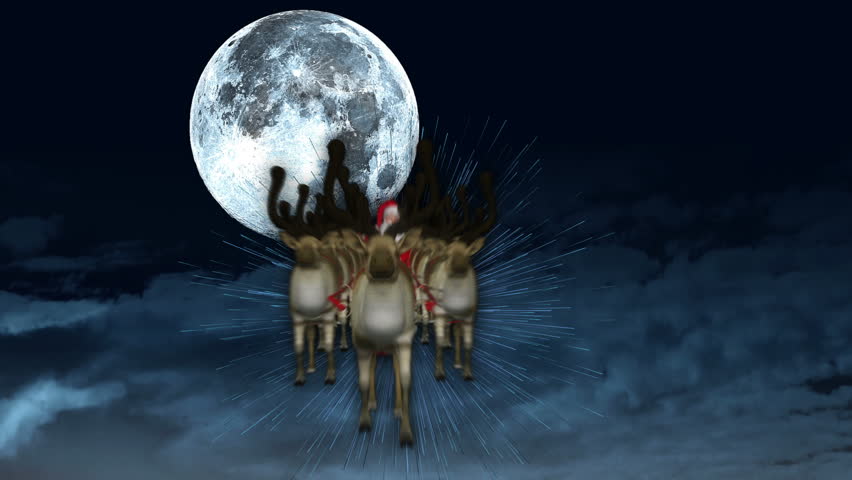 Santa On Sleigh with Reindeer Stock Footage Video (100% Royalty-free