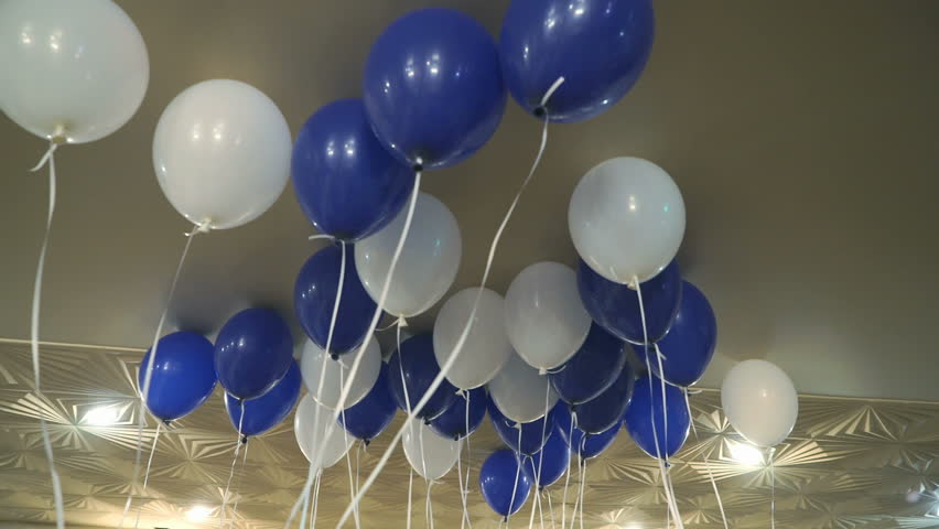 Decorating Party Of Blue And White Balloons At Wedding On The