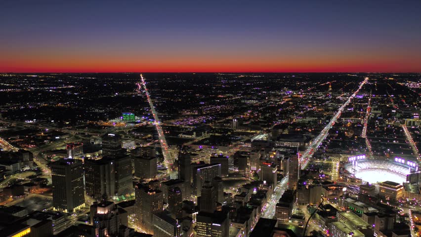 Detroit skyline with night lights in Michigan image - Free stock photo ...