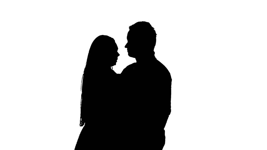 Silhouette Of Two Lovers. Silhouette. White Stock Footage Video 