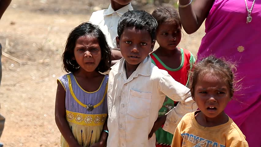 April 2016. India. Bihar. Scared Poor Indian Village Children. Children ...