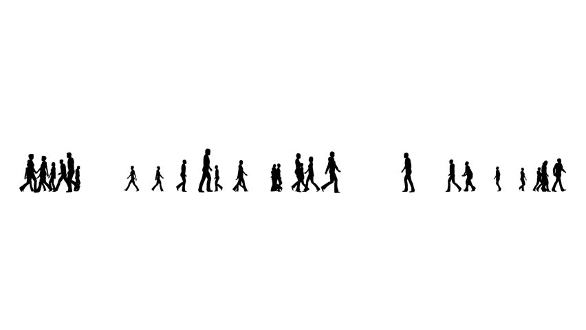 Silhouette Of The Crowd Of People Running On A White Background Stock ...